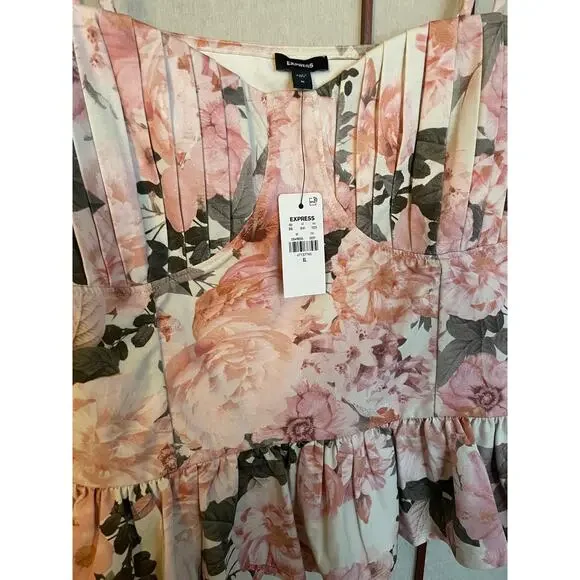 Express XL Pink Floral Cami Tank White Black Bold Flower Sleeveless Top - Picture 5 of 9